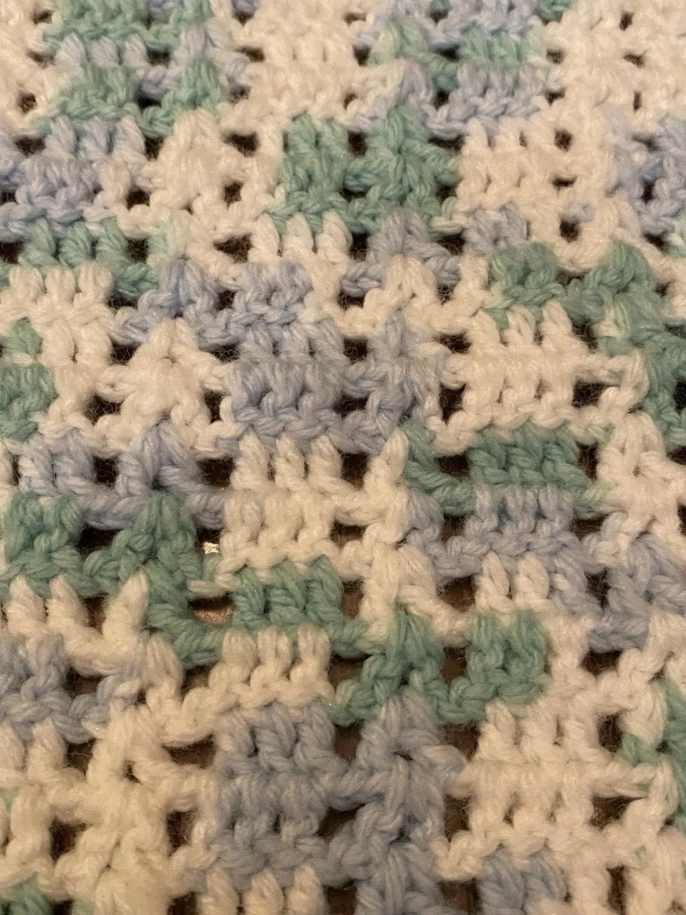Handmade Crocheted Baby Blanket Afghan Mint Green Blue White